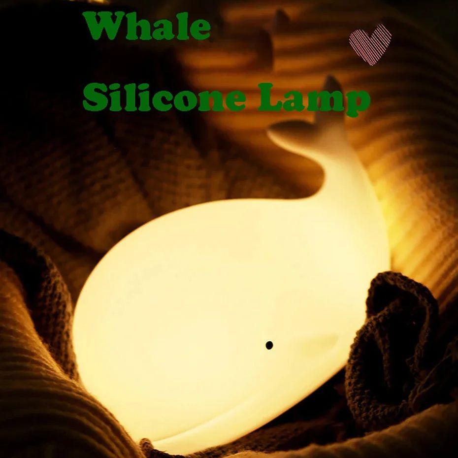 LED Night Light Cute Whale Cartoon Animals Silicone Lamp for Children Kid Touch Sensor Timing USB Rechargeable for Birthday Gift