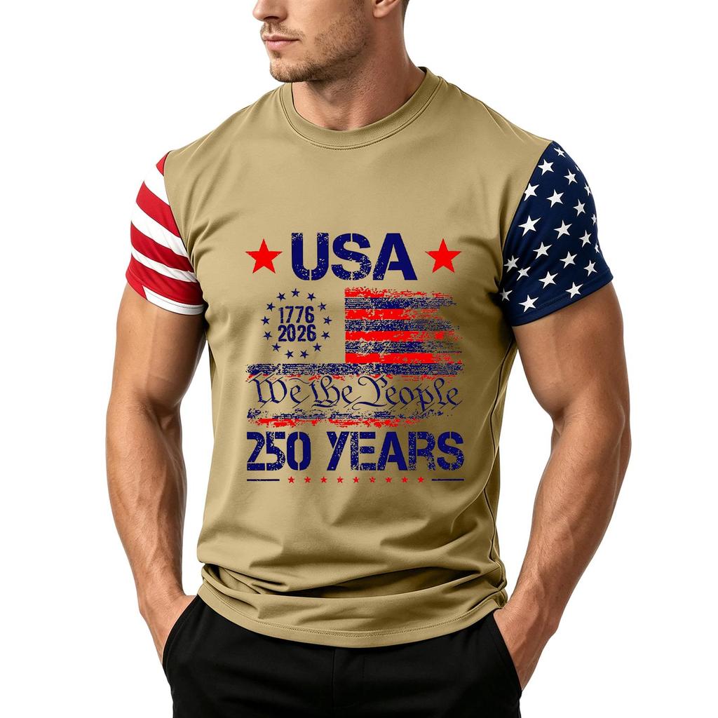 Men's Independence Day Flag Print Short Sleeve T-Shirt, Loose Casual Daily Summer Tops
