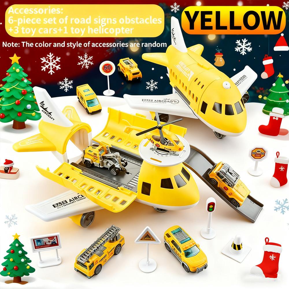 

Christmas Gift! Transforming Inertia Plane Model with Storage - 3 Toy Cars + 1 Mini Plane Included, Color Box Packaging