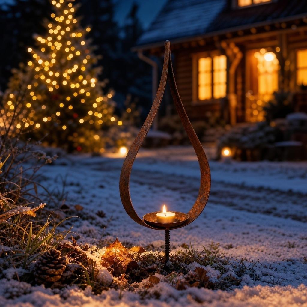 Rustikaler Kerzenhalter Gartenstecker, Flammen-Weihnachtsdekoration für den Hof