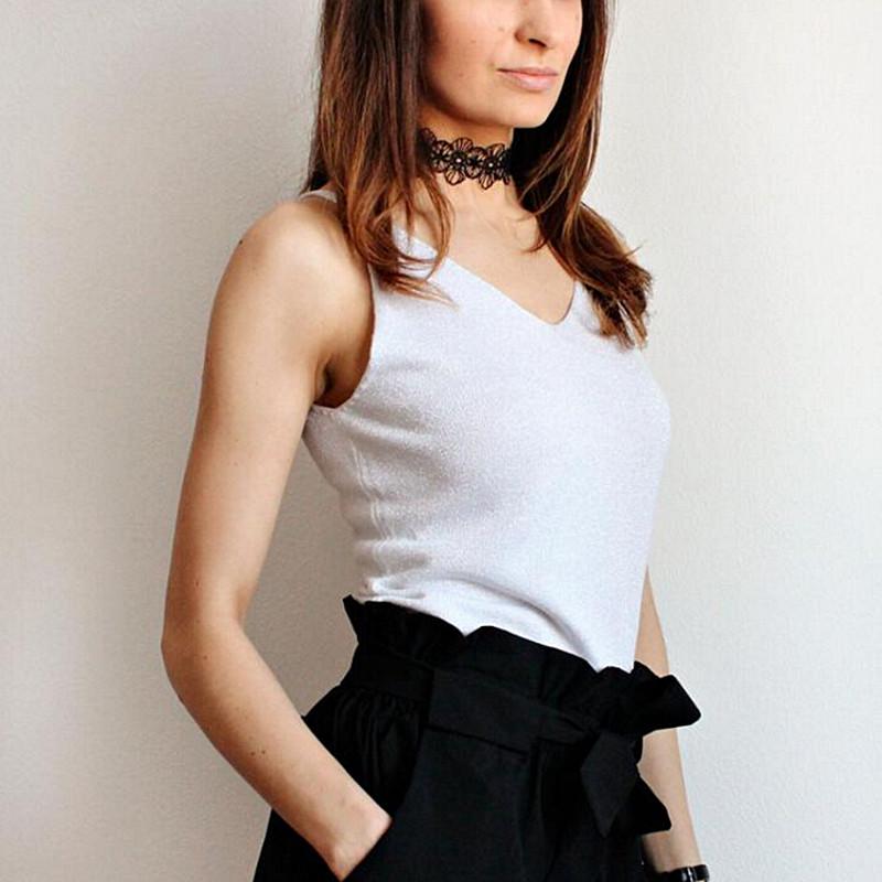 Summer Knitted Slim Sexy Top Tank Women Bright V Neck Sleeveless Vest Shirts Tops Tees