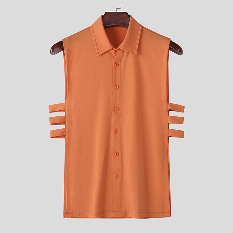 

INCERUN Summer Men Lapel Sleeveless Buttons Up Side Cutout Beach Tank Tops 3XL оранжевый