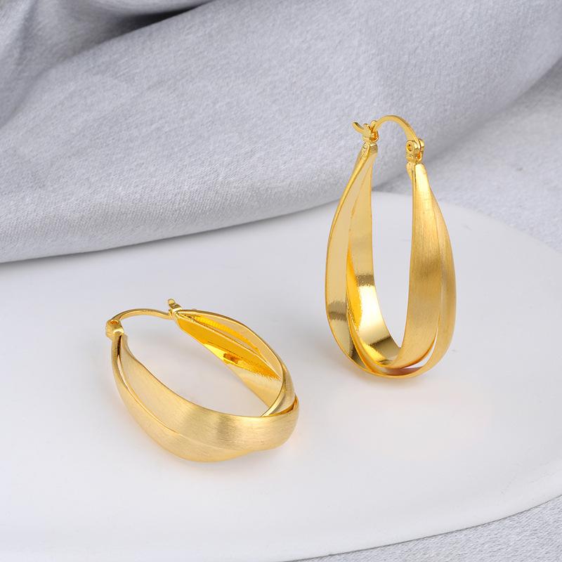Retro Metal Hoop Earrings, Matte Brushed Finish, Minimalist Huggie Earrings, Designer Jewelry