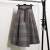 Jupe Plaid Laine Grande Taille Automne et Hiver Jupe Trapèze Femme Mi-longue Irrégulière Taille Haute Épaissie Jupe Longue