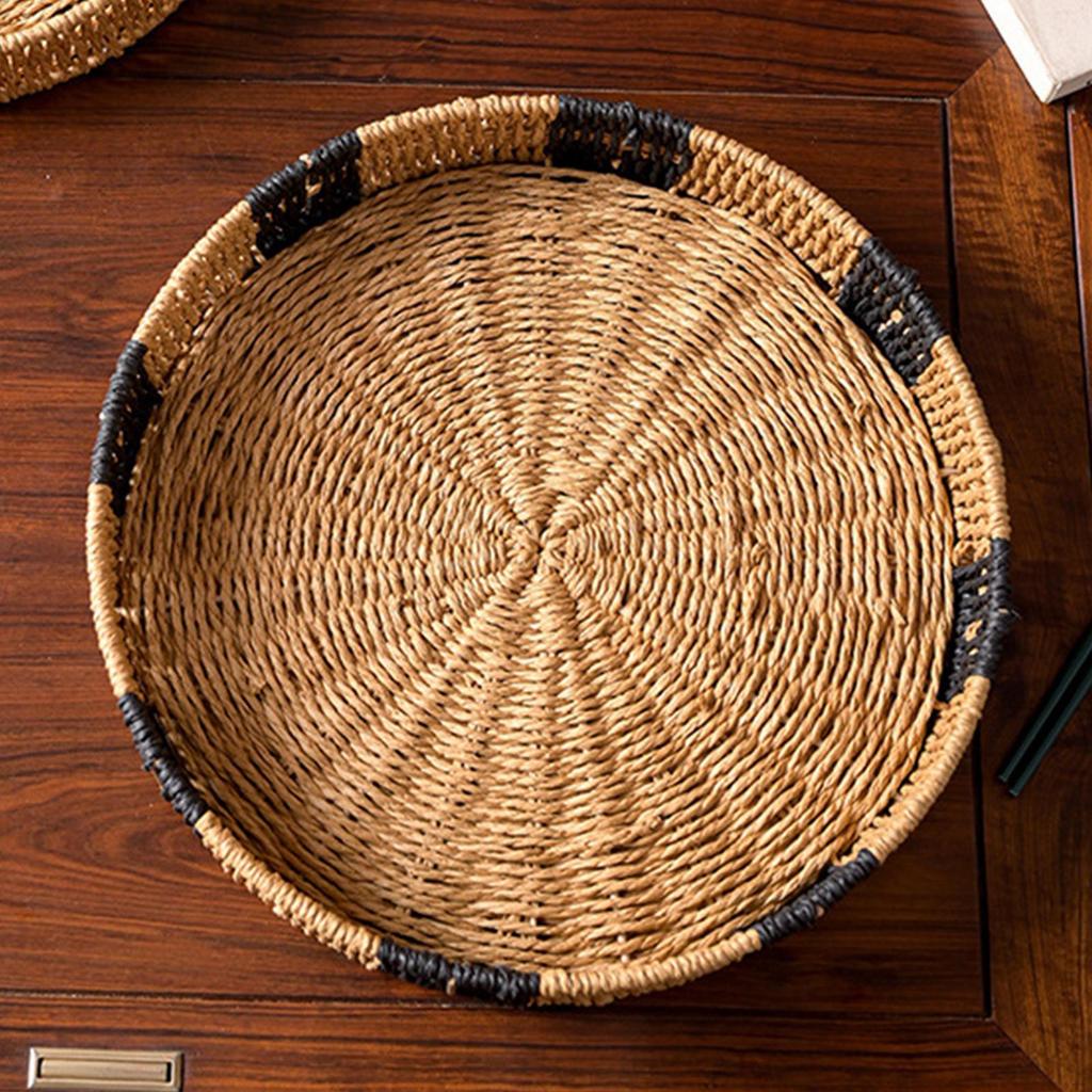Round Braided Serving Tray, Fruit Storage Basket, Organizer for Weddings, , Parties