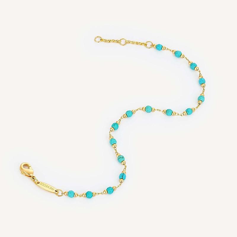 Classical Temperament Style Natural Turquoise Bead Adjustable Bracelet Niche Design Party Fashion Accessory Coordination