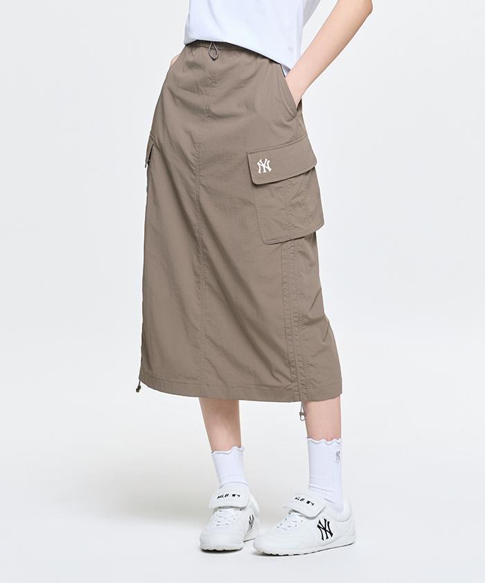 Emelbi Women'S Gorpcore Shirred Cargo Long Skirt Ny (L.Brown)