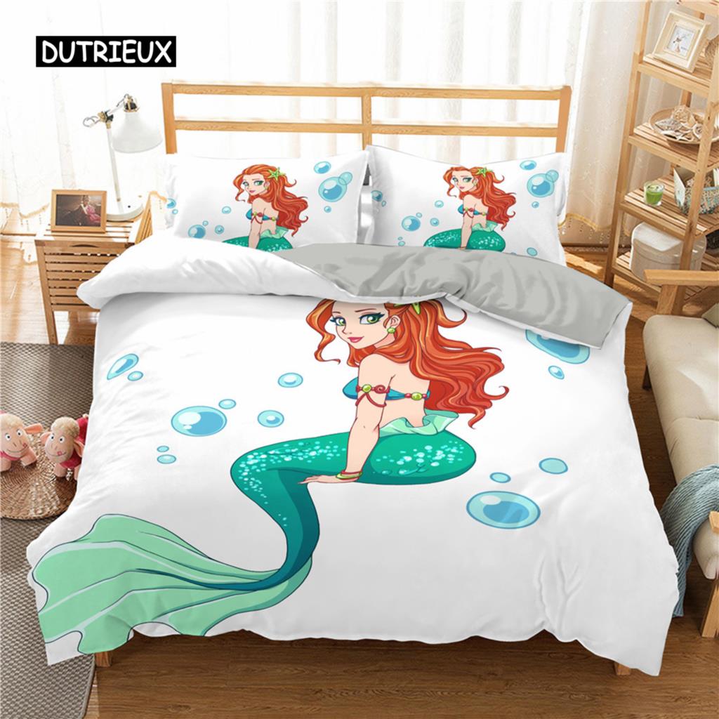 Beddengoed Set Ledikant Dekbedovertrek voor Baby Kinderen Blauw Cartoon Zeemeermin Edredones Niños Meisjes Prinses Polyester Dekbedovertrek