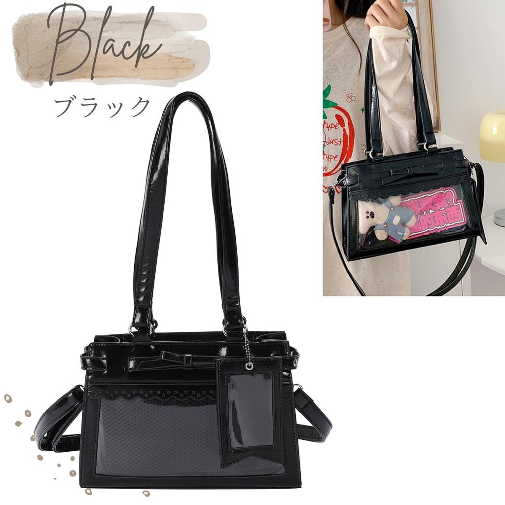 Harujio Ita-Tasche, Niedlich, Klein, Schulter-Tote, 2-Wege, Mini, Niedliche Schleife, Umhängetasche, Tragetasche, Oshikatsu-Tasche, Beliebt, Schwarz, Weiß, Silber, Stilvoll,