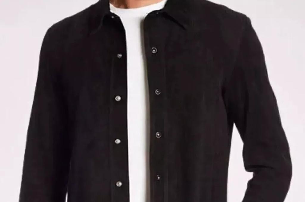 Handmade Casual Party Formal Stylish Mens Black Pure Soft Suede Leather Shirt