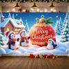 Festive Banner Gold Decorative Penguin Christmas Banner Holiday Banner Snowy Tree For Holiday Photo Shoot Christmas Decoration