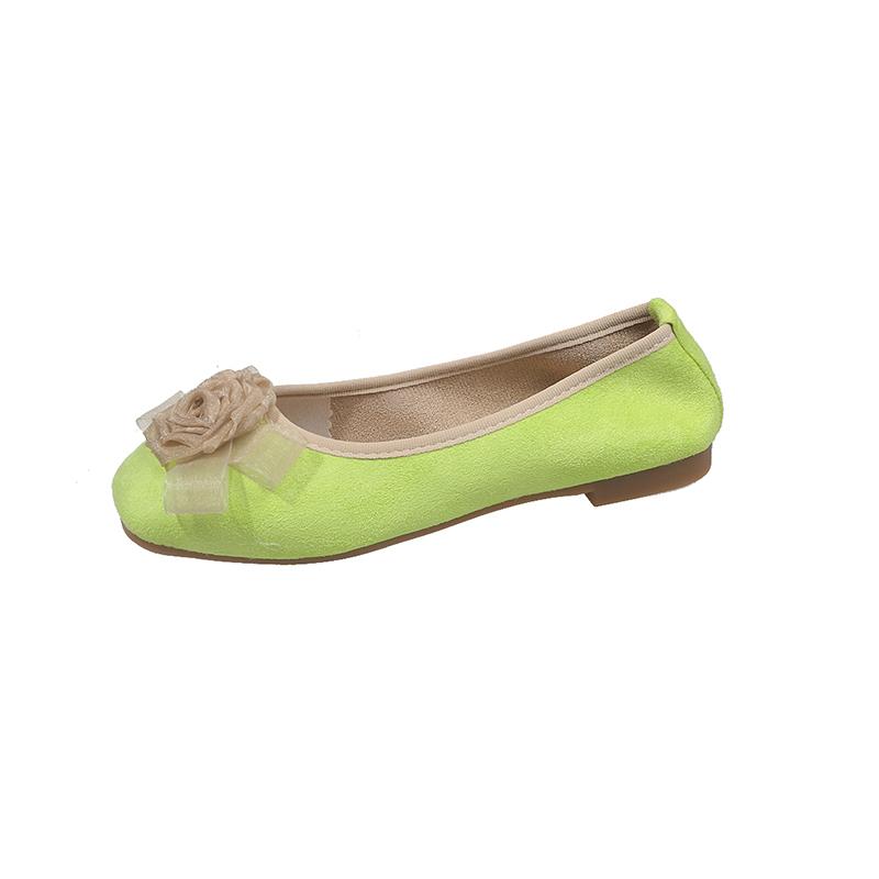 Fashion Flat Single Shoes Women Fashion Square Head Shallow Mouth Fabric Flower Soft Sole Anti-slip Wear-resistant Low-top Shoes