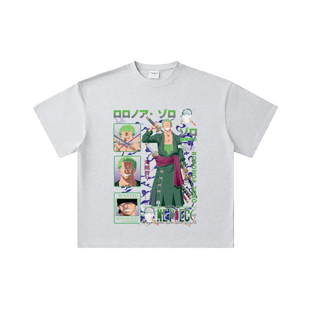 260 GSM Double Yarn 32 Count 100% Cotton One Piece V24 Zoro Print Unisex Heavy Cotton T Shirt