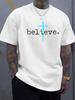 Men’s Believe Cross Christian Faith Graphic T-Shirt Religious Inspirational Tee
