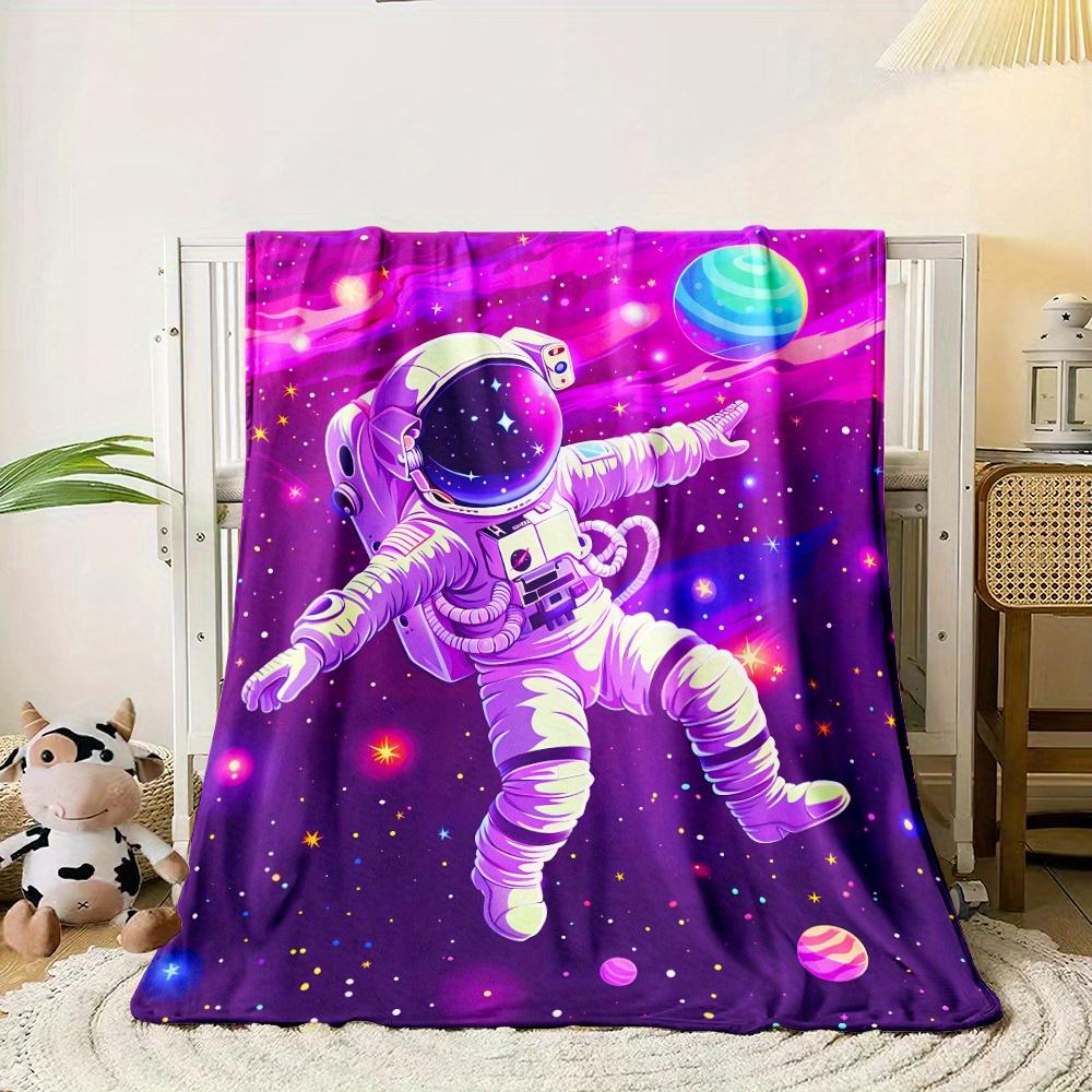 Astronaut Space Galaxy Fleece Blanket Cosmic Universe Design Purple Starry Night Throw For Kids Teen Room Decor Sci Fi Lover