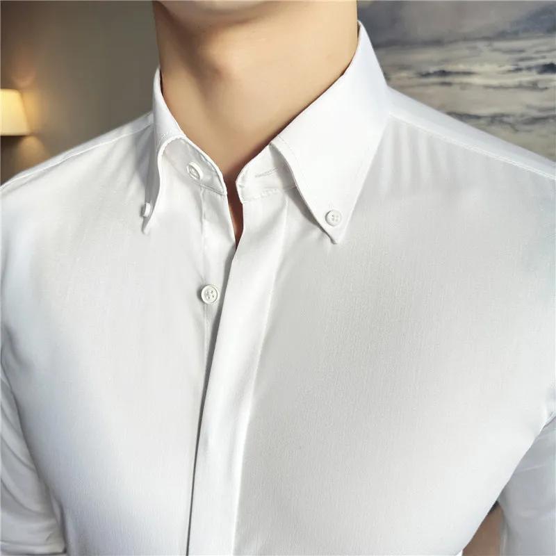 Men's Shirt Quality Korean Luxury Clothing Bamboo Fiber Shirts For Men Plain Color Business Formal Wear Slim Fit Shirts