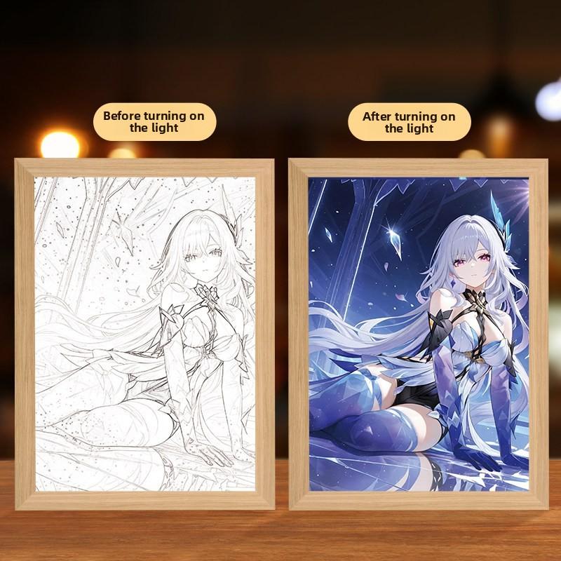 23cm/9.06in Genshin Impact Game Figure Mirror Light Painting Skock Peripherals Led Night Collectible Gift Birthday Bedroom Decor