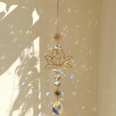 Crystal Lotus Hanging Wind Chimes Stained Glass Suncatcher Sun Catcher Window Drop Bell Balcony Yard Aesthetic Landscape