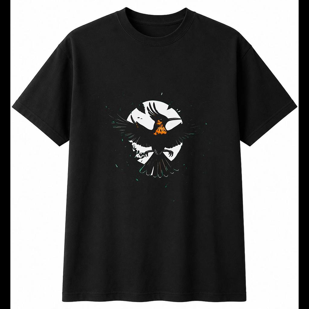 Botanical Hoopoe in Nature Mens T-Shirt Bird Black 100% Cotton Printed