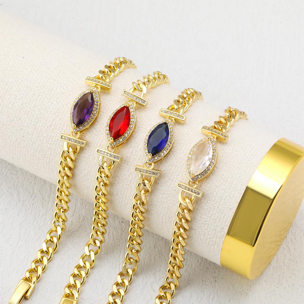 Inlaid Zircon Geometric Oval Zircon Pendant High Color Retention Copper Plated Real Gold European and American Style Elegant Light Luxury Bracelet