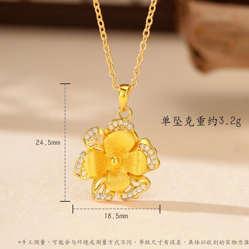 Luxury 24K 9999 Pure Gold Real Gold Women's Double-layer Flower Pendant Necklace