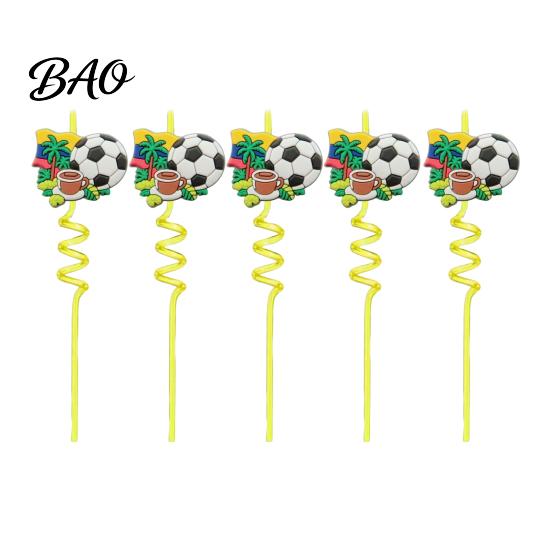 Birthday Party Straw 5Pcs Colorful Soccer Spiral Straws, Reusable Drinking Straws for Safe Odorless Party, Football Theme Celebration Beverage