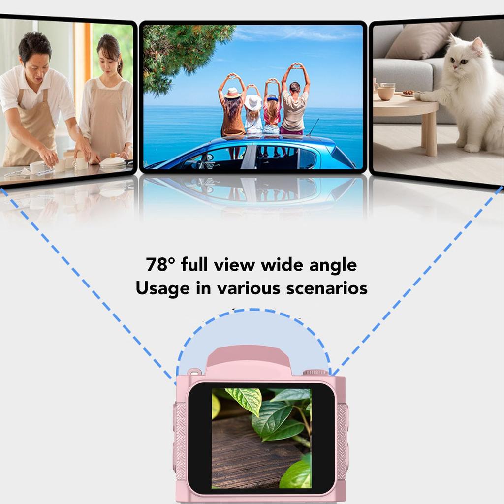 Denash Schlüsselanhänger Digitalkamera, 64MP 4K HD Videorekorder mit 78° Weitwinkel, eingebautem LED-Fülllicht und 19 Filtereffekten (Rosa)