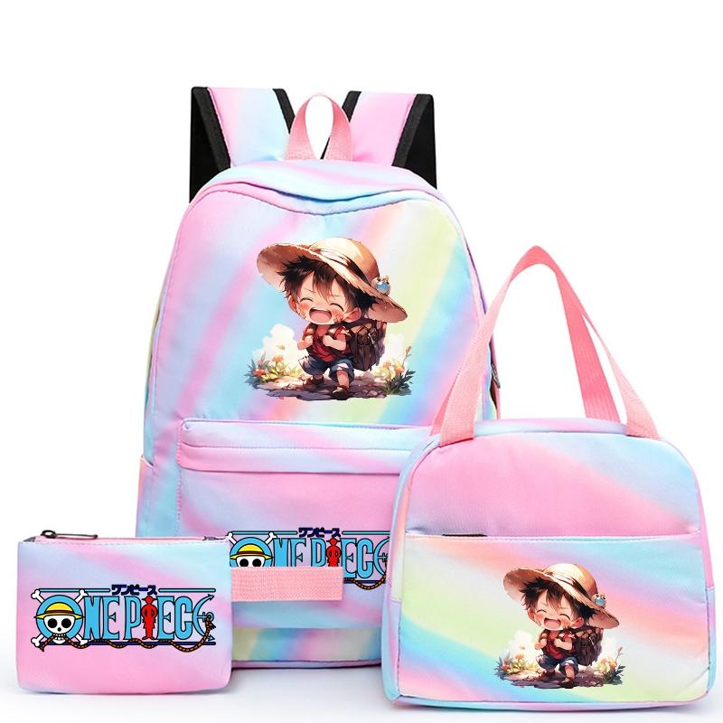 3Pcs/set Anime One Piece Backpack for Girls Boys Back To Schoolbag with Lunch Bag Student Bookbag Men Women Travel Bag Mochil