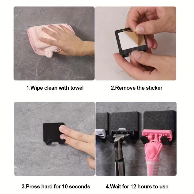 2PCS Adhesive Razor Holder Wall Mounted Bathroom For Shower Hook Rack Gillette Shaver Shaving Holder Black Plastic Hook