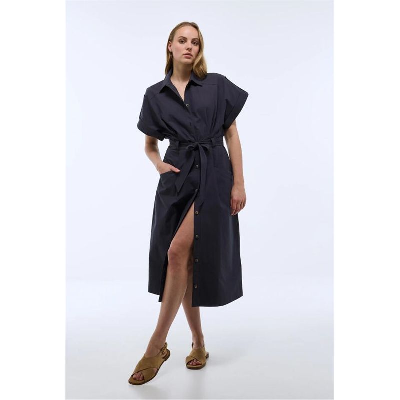 

Real Foreign Trade Surplus Order German Woven Cotton Official Website Summer Xinkun Women Waist Hugging Shirts Single-Breasted Dress Navy M