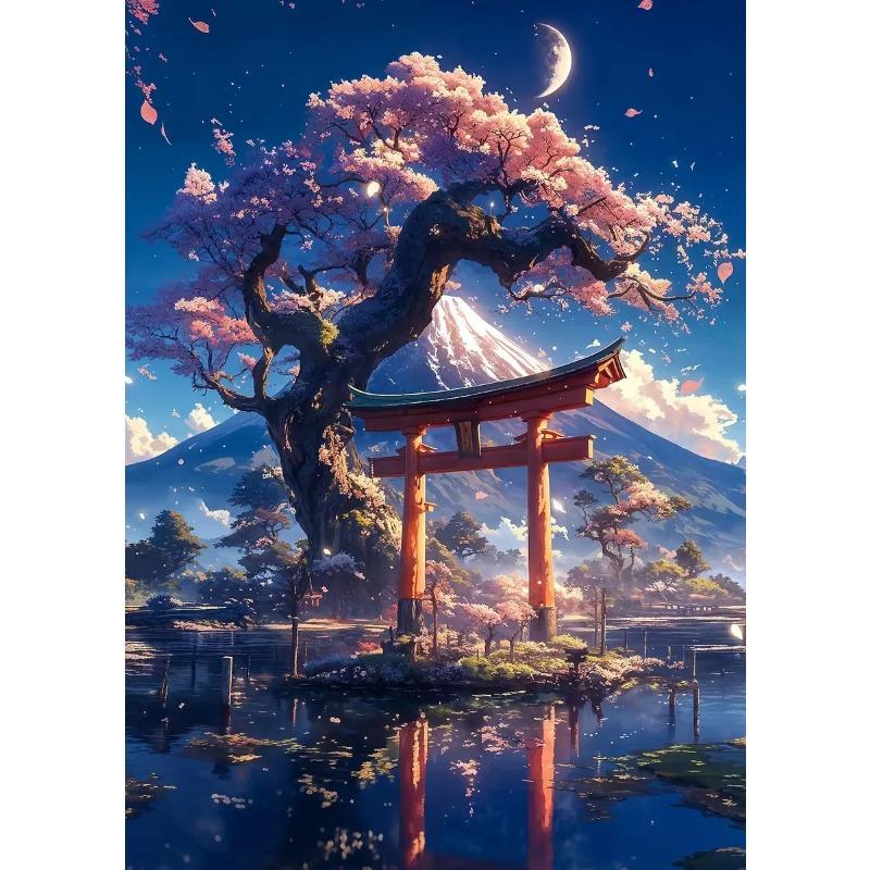 Pink City Asian Travel Japanese Cherry Blossoms At Mount Fuji Poster Light Prints Canvas Painting Wall Pictures Home Room Decor