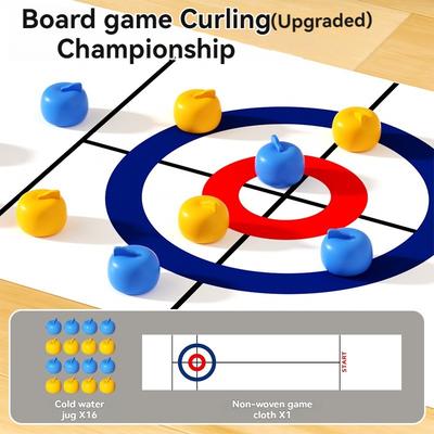 New Family Fun Board Games For Kids & Adults: Tabletop Curling Game With 8-16 Rollers & Shuffleboard Pucks Toys