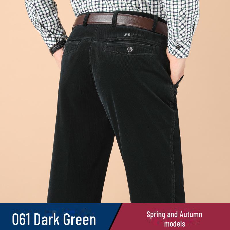 Men's Stretch Corduroy Pants - Middle-Aged, Casual, Loose Fit, Plus Velvet, Thickened for All Seasons
