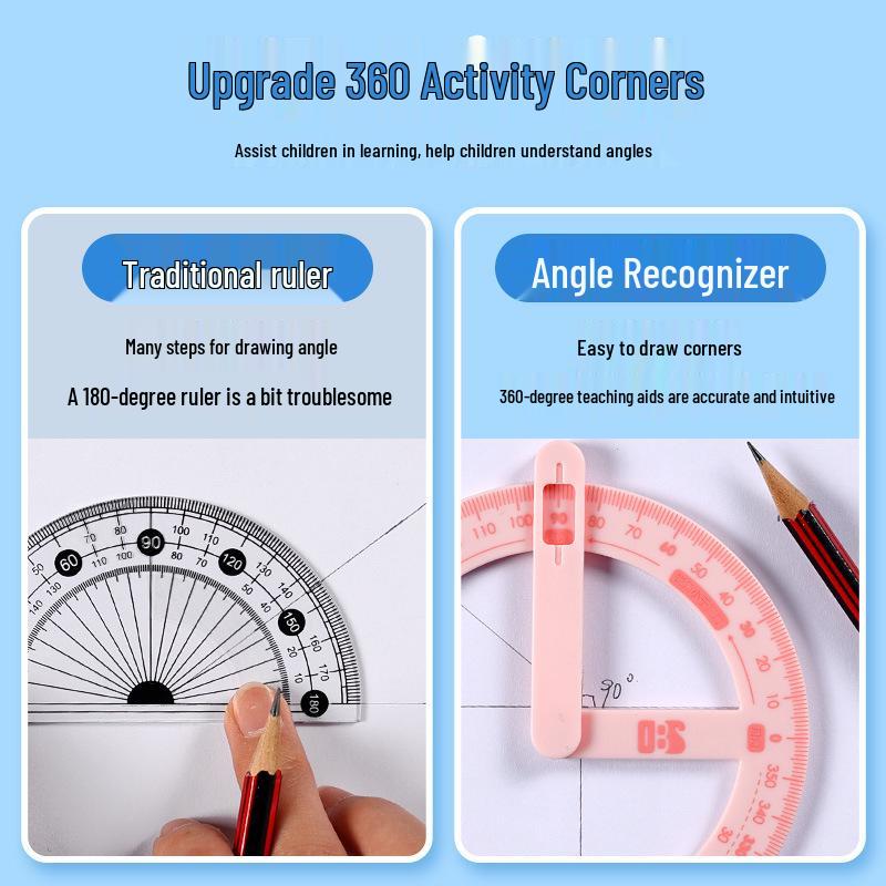 360° Movable Angle Teaching Protractor for Second Grade Students - Right & Acute Angles Drawing Tool