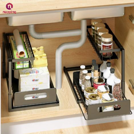 Under Sink Storage Organizer Rack With 2 Tier Sliding Cabinet Basket Drawer, Multi-Purpose Organizer For Kitchen, Bathroom And Desktop