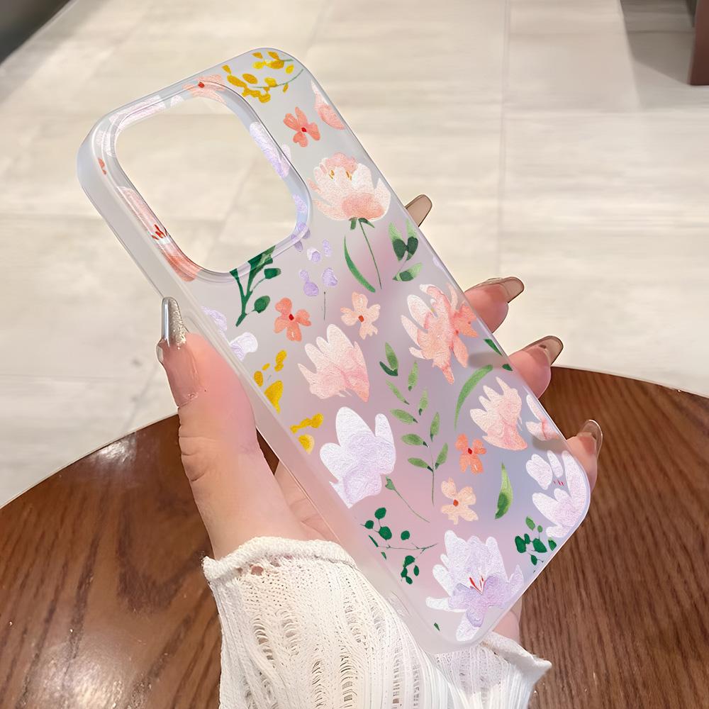 Mobile Phone Cases for iPhone 11 13 15 Pro Max 12 14 Pro Max Case iPhone 16 15 Plus 13 Pro 12 Frosted Texture Painted Cartoon Flowers