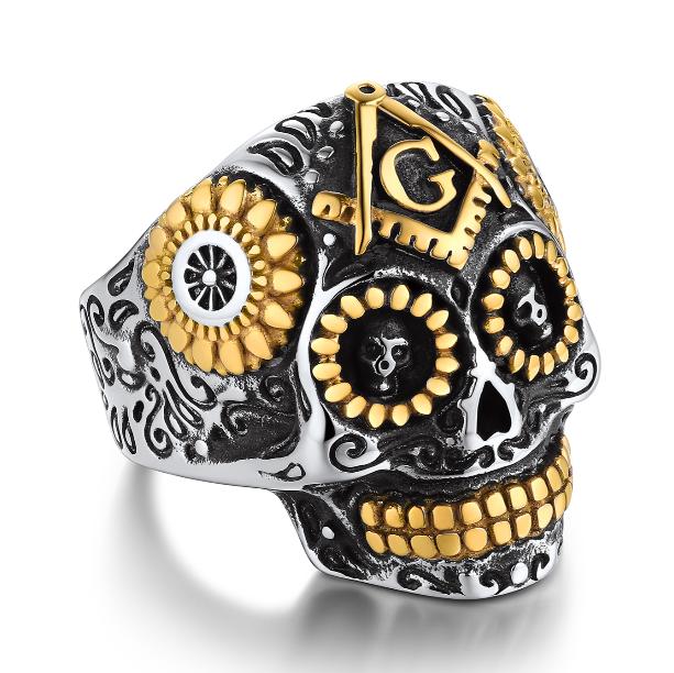 Masonic Rings for Men Woman Stainless Steel Size 7-14 Square 3D Skull Signet Rings Freemason Symbol Masonic Jewelry Gift