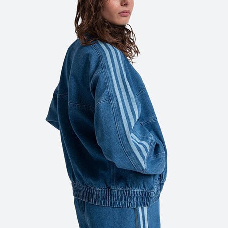 Women's Adidas Originals Denim Jackets Women's Blue Stand Collar Moderate Straight Fit