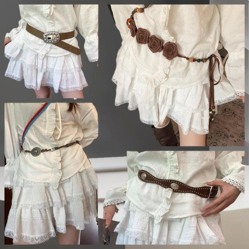 Chic Retro Floral Bohemian Waist Rope, Rose Decor Jeans Dress, Ethnic Beaded Skirt Accessories, Women's Style Waist Chain