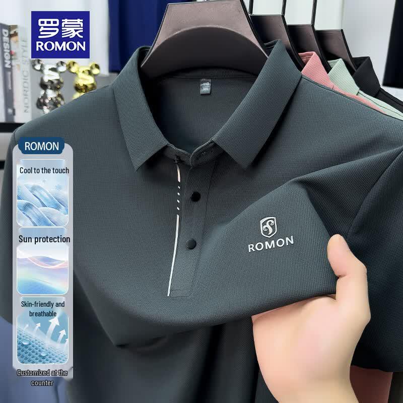 

ROMON Men s Summer Ice Silk Cooling Polo Shirt 3XL