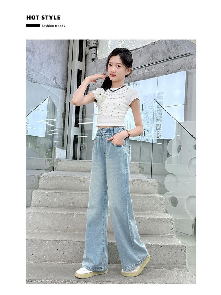 Weite Jeans für Mädchen: Frühling/Herbst Locker sitzende Hosen mit geradem Bein für Junior High School Schüler