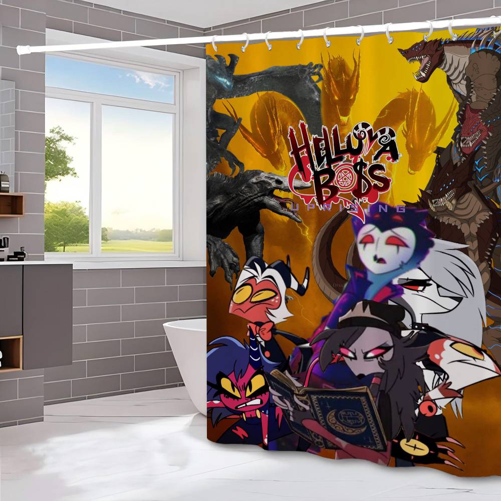 H-Helluva Boss  Funny and Creative Beach Shower Curtain Waterproof Polyester Bath Curtains for Bathroom Decorate with Hooks