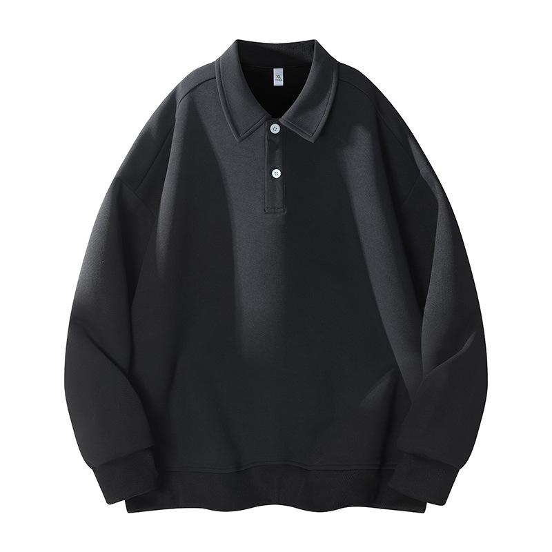 Men's Trendy Retro Long Sleeve Solid Color Polo Hoodie