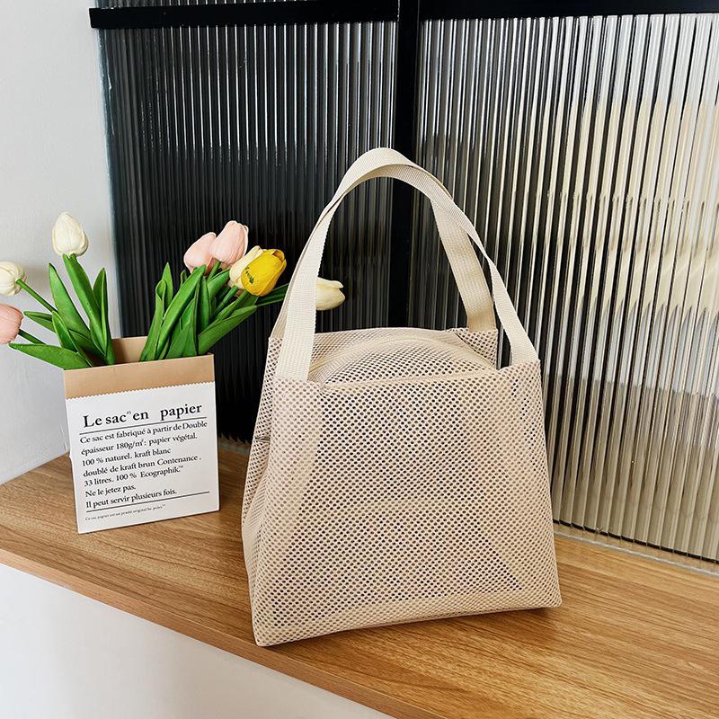 Geantă Mare din Plasă cu Mâner Geantă de Toaletă și Machiaj de Călătorie Geantă Portabilă de Plajă Pungă cu Fermoar pentru Cosmetice