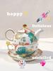 BRKeramik Mutter und Kind Topf Nachmittagstee Kaffeetasse Kaffeekanne Set Leichter Luxus Retro Keramik Blume Teekanne Set Neues Zuhause GeschenkEY