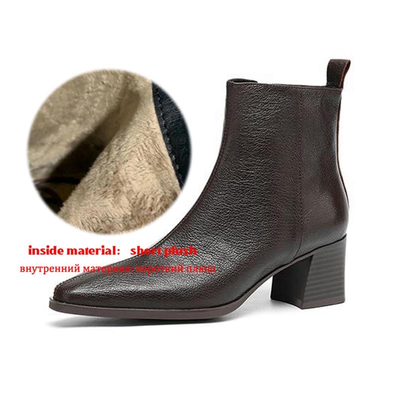 Krazing Pot Zimní kožené kozačky na středním podpatku se špičatou špičkou Chelsea pro ženy, elegantní dámské kotníkové boty na zip