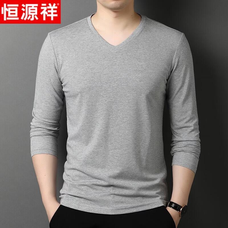 Hengyuanxiang Men's Silk Blend V-Neck Long-Sleeve T-Shirt