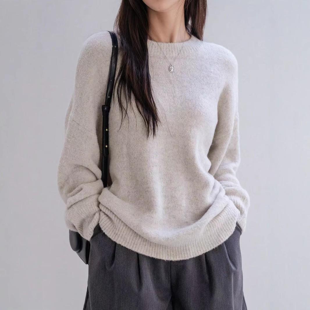 

Женский свитер Свитер с круглым вырезом для женщин Осень и зима Новый Свободный и универсальный Ленивый стиль Однотонный топ Модный XS бежевый