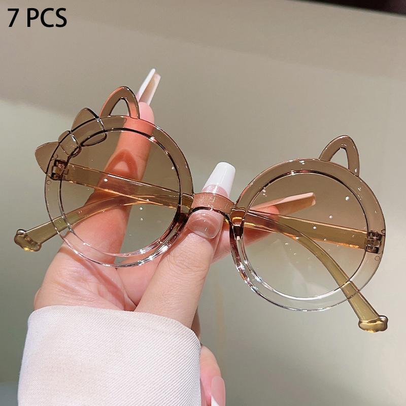1/7 Pcs Round Children Sunglasses New Cute Cat Shaped Candy Color Decor Shades for Girls Trendy Stylish Kids Sun Glasses