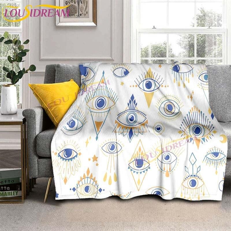 Evil Eye włoski prezent Malocchio Eye niebieski i biały koc rzut koc narzuta na kanapę Boho Chic Distressed Tribal Decor